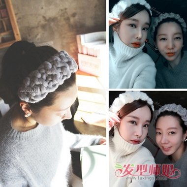 宽发带怎么戴丝巾宽发箍戴法