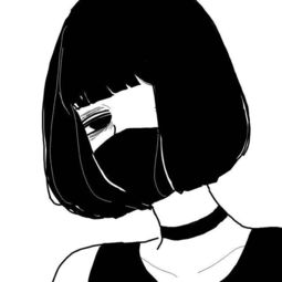 黑色短发女生口罩头像