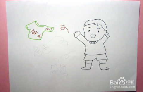 彩色简笔画挑选衣服的小男孩