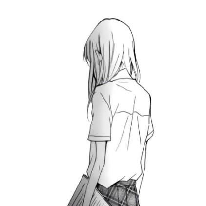 黑白qq头像卡通少女背影