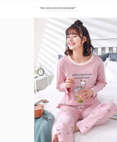 伊索儿新秀2018女士秋冬季新款纯棉长袖猫咪卡通家居服套装104
