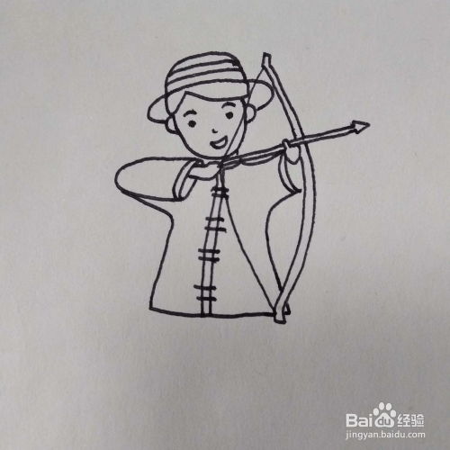 怎么画少数民族锡伯族的男子射箭卡通简笔画