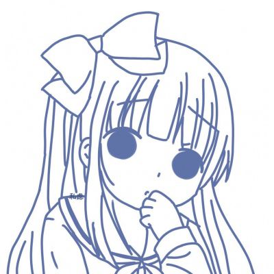 手绘蓝色系极简线条动漫女头