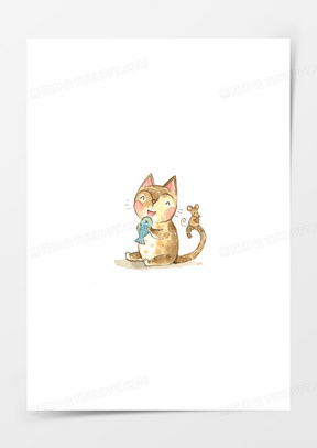 小猫吃鱼的图片卡通唯美大全熊猫办公