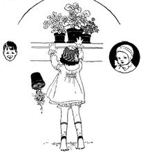 黑白插画垫脚拿花盆的女孩图片漫画插画绘画图片下载1227617
