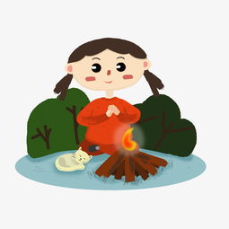 手绘冬天篝火取暖的女孩图片素材其他格式下载动漫人物大全