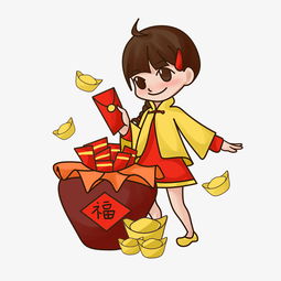 手绘新年女孩抢红包插画图片素材其他格式下载动漫人物大全